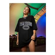 Trendseninle Palm Springs Baskılı Siyah Oversize Kadın T-shirt