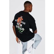 Trendseninle Palmiye Sırt Baskılı Siyah Oversize Siyah Erkek T-shirt