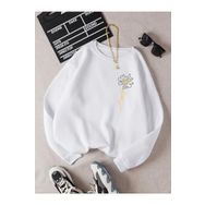 Trendseninle Papatya Baskılı Beyaz Bisiklet Yaka Kadın Sweatshirt