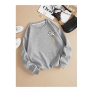 Trendseninle Papatya Baskılı Gri Bisiklet Yaka Kadın Sweatshirt