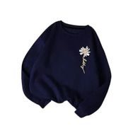 Trendseninle Papatya Baskılı Lacivert Bisiklet Yaka Kadın Sweatshirt