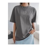 Trendseninle Penguen Baskılı Füme Oversize Kadın T-shirt