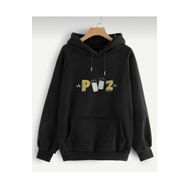 Trendseninle Piiz Yazı Baskılı Siyah-Beyaz Kadın Sweatshirt