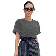 Trendseninle Resolve Baskılı Füme Oversize Kadın T-shirt