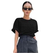 Trendseninle Resolve Baskılı Siyah Oversize Kadın T-shirt