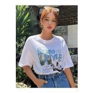 Trendseninle Retro Style Baskılı Beyaz Oversize Kadın T-shirt