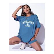 Trendseninle Sanfrancisco Est.1776 İndigo Mavi Oversize Kadın T-shirt