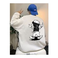 Trendseninle Şapkalı Ayıcık Baskılı Beyaz Oversize Erkek Sweatshirt