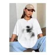 Trendseninle Shadow Baskılı Beyaz Oversize Kadın T-shirt