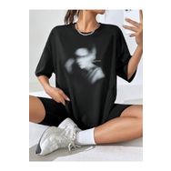 Trendseninle Shadow Baskılı Oversize Siyah Oversize Kadın T-shirt