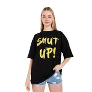 Trendseninle Shut Up Siyah Baskılı Oversize Kadın T-shirt