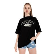 Trendseninle Siyah Las Vegas Baskılı Siyah Oversize Kadın T-shirt