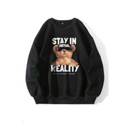 Trendseninle Stay In Baskılı Siyah Oversize Kadın Sweatshirt