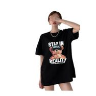 Trendseninle Stay In Baskılı Siyah Oversize Kadın T-shirt