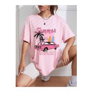 Trendseninle Summer Racing Car Baskılı Pembe Oversize Kadın T-shirt