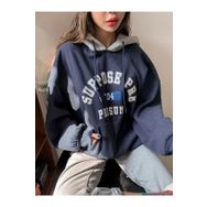 Trendseninle Suppose Baskılı Lacivert Oversize Kadın Sweatshirt