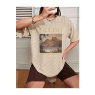 Trendseninle Tasmania Baskılı Bej Oversize Kadın T-shirt