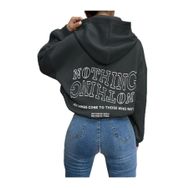 Trendseninle Ters Düz Nothing Baskılı Füme Oversize Kadın Sweatshirt