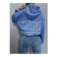 Trendseninle Ters Düz Nothing Baskılı Mavi Oversize Kadın Sweatshirt