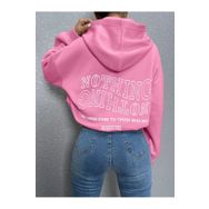Trendseninle Ters Düz Nothing Baskılı Pembe Oversize Kadın Sweatshirt