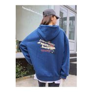Trendseninle The Theater Baskılı Sax İndigo Mavi Kapüşonlu Kadın Sweatshirt
