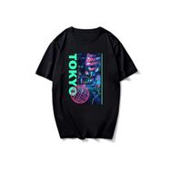 Trendseninle Tokyo Dünya Baskılı Siyah Pembe Oversize Erkek T-shirt
