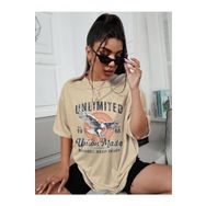 Trendseninle Unlimited Baskılı Vizon Oversize Kadın T-shirt