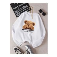 Trendseninle Utangaç Ayıcık Baskılı Beyaz Bisiklet Yaka Kadın Sweatshirt