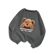 Trendseninle Utangaç Ayıcık Baskılı Füme Bisiklet Yaka Kadın Sweatshirt