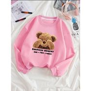 Trendseninle Utangaç Ayıcık Baskılı Pembe Bisiklet Yaka Kadın Sweatshirt