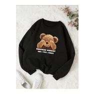 Trendseninle Utangaç Ayıcık Siyah Baskılı Bisiklet Yaka Kadın Sweatshirt