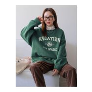 Trendseninle Vacation Joy Wake Baskılı Yeşil Oversize Bisiklet Yaka Kadın Sweatshirt