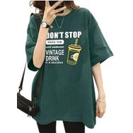 Trendseninle Vintage Drink Baskılı Nefti Yeşil Oversize Kadın T-shirt
