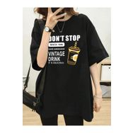 Trendseninle Vintage Drink Baskılı Siyah Oversize Kadın T-shirt