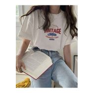 Trendseninle Vintage Leage 1990 Baskı Beyaz Oversize Kadın T-shirt