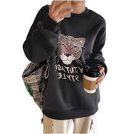 Trendseninle Vintage Style Baskılı Koyu Füme Bisiklet Yaka Kadın Sweatshirt