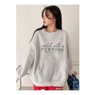 Trendseninle Wanted Baskılı Gri Kanguru Cepli Oversize Kadın Sweatshirt