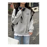 Trendseninle We Ar Baskılı Gri Oversize Bisiklet Yaka Kadın Sweatshirt