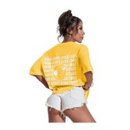Trendseninle Wish Happy Everyday Baskılı Sarı Oversize Kadın T-shirt