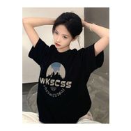 Trendseninle Wkscss Baskılı Siyah Oversize Kadın T-shirt