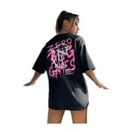 Trendseninle Zero Bug Games Baskılı Siyah Bisiklet Yaka Oversize Kadın T-shirt