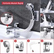 Trendypazar 2'in 1 Spiral Hortumlu Ayarlanabilir Hareketli Banyo Mutfak Lavabo Musluk Duş Başlığı