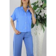 Trendypazar Mavi 128865 Sedef Düğmeli Krep Gömlek
