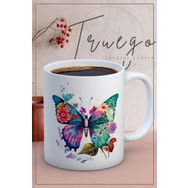 Truego Baskılı Seramik Mug Renkli Kelebekler Kupa