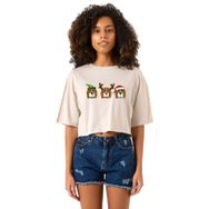 Tshirthane 3 Wise Beagles Christmas Bej Kadın Crop
