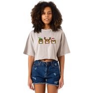 Tshirthane 3 Wise Beagles Christmas Taş Rengi Kadın Crop