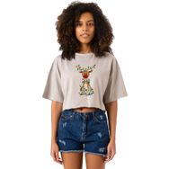 Tshirthane Adorable Reindeer Christmas Taş Rengi Kadın Crop