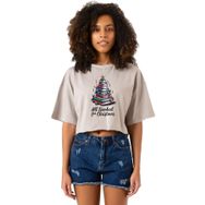 Tshirthane All Booked For Christmas Taş Rengi Kadın Crop