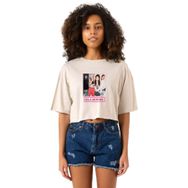 Tshirthane Black Pink Band Bej Kadın Crop