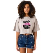 Tshirthane Black Pink In Your Area Taş Rengi Kadın Crop
